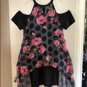 Cold shoulder black floral dress